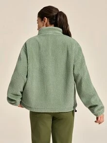 Exploreva Exploreva Women's Casual Solid Color Outdoor Fleece Jacket, Autumn/Winter - Mint Green - View 2