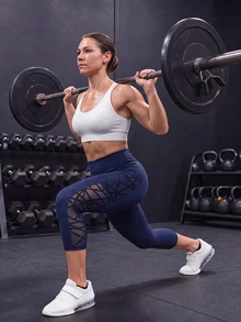Solea Cove Plus Size Sports Tight Base Layer Pants Asymmetrical Flocked Mesh Side Pocket Patchwork Fashion Long Pants - Navy Blue - View 7