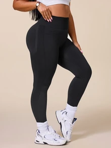 Solea Cove Women's Plus Size Solid Color High Waist Daily Fitness Sports Leggings - Black - View 6