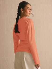 MUSERA Cinched Ruched Waist Batwing Long Sleeve Top Spring Summer Cute Cosy Cottage Core Spring Dew Spring Office - Orange - View 4