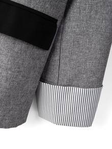 GlowEve CURVE Plus Size Women's Best-Selling Elegant Contrast Color Lapel Blazer, Slimming Minimalist Fit, Striped Cuff Design, Suitable For Daily Versatile Commute, Date, Party, Slimming Single Wear Or Layering - Multicolor - View 3