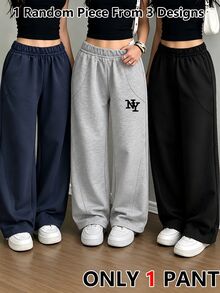 SHEIN Sparklyn Tween Girls Wide Leg English Letter Print Sweatpants, Casual Comfortable For Autumn/Winter Outfit, Fashion Sweat Pants,Cute,1 Random Piece,Minimalist - Grey - View 2