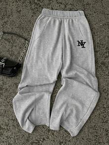 SHEIN Sparklyn Tween Girls Wide Leg English Letter Print Sweatpants, Casual Comfortable For Autumn/Winter Outfit, Fashion Sweat Pants,Cute,1 Random Piece,Minimalist - Grey - View 5
