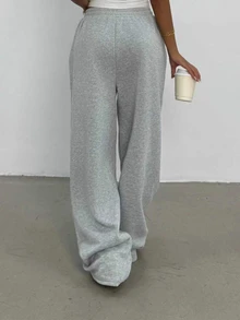 SHEIN Sparklyn Tween Girls Wide Leg English Letter Print Sweatpants, Casual Comfortable For Autumn/Winter Outfit, Fashion Sweat Pants,Cute,1 Random Piece,Minimalist - Grey - View 3