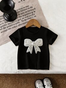 Random 1 Pc Baby Girl Sweet Cute Fruit Floral Heart Pattern Printed Flutter Sleeve Top, Suitable For Summer Casual Minimalist Daily Wear - Black - View 5