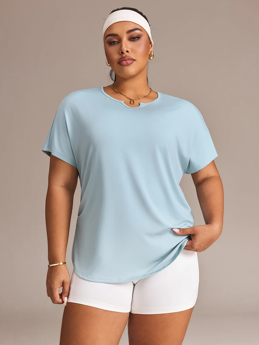 Sweetra Women's Plus Size Solid Color Pleated Casual Versatile Daily Travel Sports T-Shirt - Mint Green - View 1