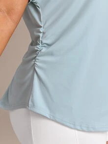 Sweetra Women's Plus Size Solid Color Pleated Casual Versatile Daily Travel Sports T-Shirt - Mint Green - View 6