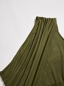 Poshavie Poshavie Gaun Premium Wanita Ukuran Plus dengan Detail Kerut, Desain Bahu Asimetris, Gaun Elastis, Cocok untuk Pesta dan Minum Teh Sore yang Mewah - Dark Green - View 6