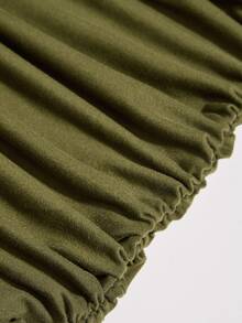 Poshavie Poshavie Gaun Premium Wanita Ukuran Plus dengan Detail Kerut, Desain Bahu Asimetris, Gaun Elastis, Cocok untuk Pesta dan Minum Teh Sore yang Mewah - Dark Green - View 7