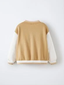 Maija Kids Maija Kids Young Girl Contrast Color Letter Print Long Sleeve Single-Breasted Baseball Jacket,In Fall/Winter - Khaki - View 3
