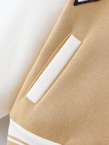 Maija Kids Maija Kids Young Girl Contrast Color Letter Print Long Sleeve Single-Breasted Baseball Jacket,In Fall/Winter - Khaki - View 5