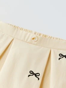 Maija Kids Maija Kids Young Girl Bow Decor Casual Versatile Minimalist A-Line Skirt Fall Winter - Apricot - View 3