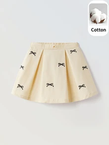 Maija Kids Maija Kids Young Girl Bow Decor Casual Versatile Minimalist A-Line Skirt Fall Winter - Apricot - View 1