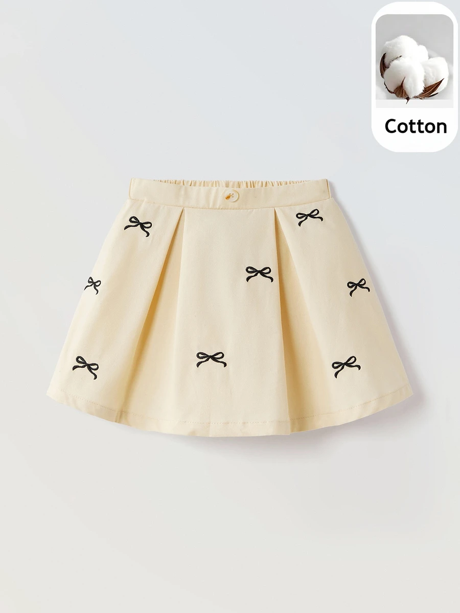 Maija Kids Maija Kids Young Girl Bow Decor Casual Versatile Minimalist A-Line Skirt Fall Winter - Apricot - View 1