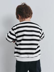 Maija Kids Maija Kids 2件套小男孩彩色条纹圆领插肩袖运动衫和松紧腰裤套装 - 黑色 - 查看 3