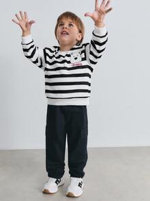 Maija Kids Maija Kids 2件套小男孩彩色条纹圆领插肩袖运动衫和松紧腰裤套装 - 黑色 - 查看 2