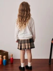 PrepCrw Young Girls' Preppy Style Collared Half-Zip Sweatshirt & Plaid Mini Skirt Set Fall Winter - Multicolor - View 2