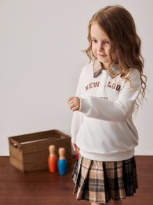 PrepCrw Young Girls' Preppy Style Collared Half-Zip Sweatshirt & Plaid Mini Skirt Set Fall Winter - Multicolor - View 6
