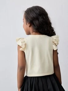 Maija Kids Maija Kids Loose Floral Print Short Cap Sleeve T-Shirt For Young Girl - Apricot - View 2