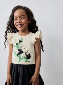 Maija Kids Maija Kids Loose Floral Print Short Cap Sleeve T-Shirt For Young Girl - Apricot - View 5