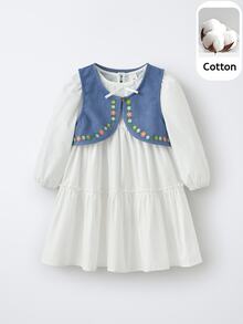 Maija Kids Maija Kids 2pcs/Set Young Girl Frill Trim Dress And Vest Outfit - White - View 1
