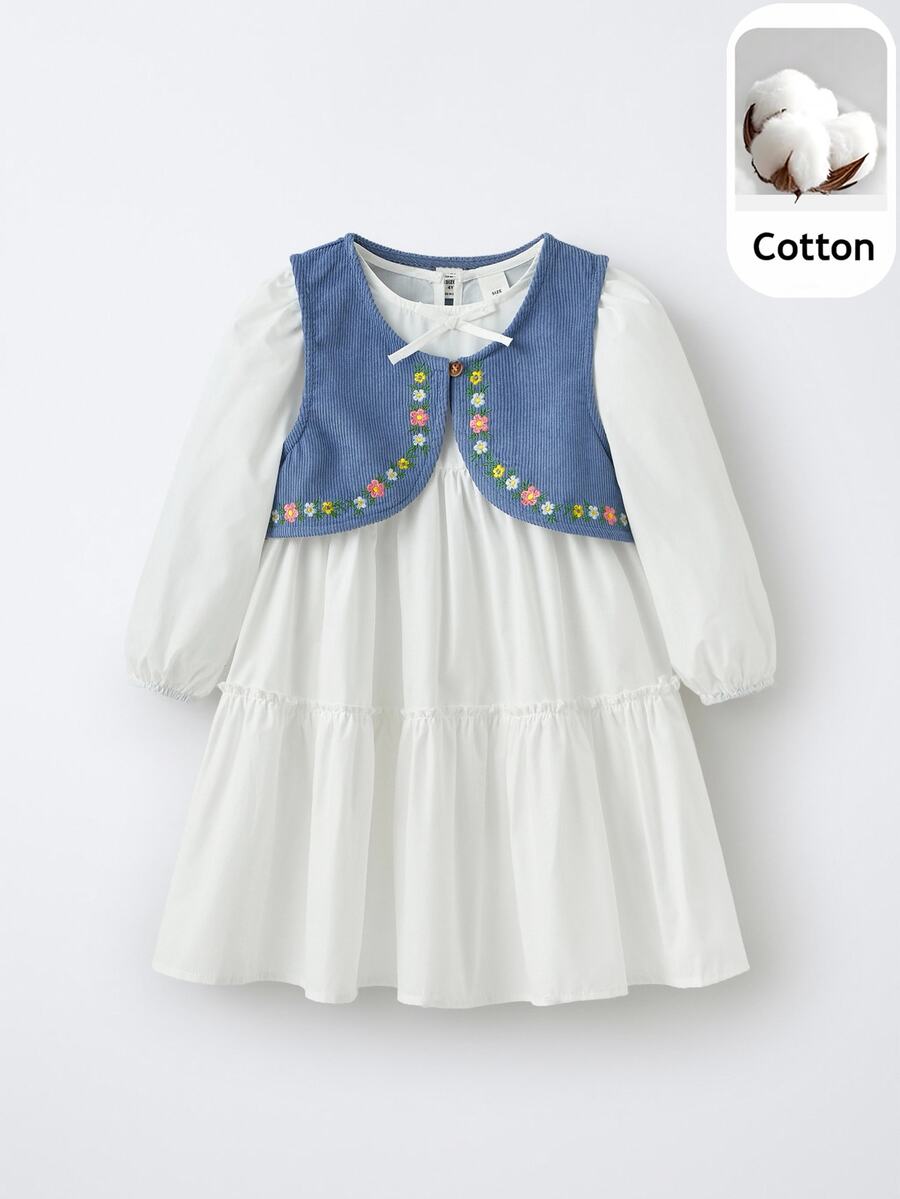 Maija Kids Maija Kids 2pcs/Set Young Girl Frill Trim Dress And Vest Outfit - White - View 1