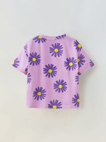 Maija Kids Maija Kids 2pcs/Set Young Girl Loose Casual Floral Print Round Neck Short Sleeve Top And Shorts Set - Purple - View 2