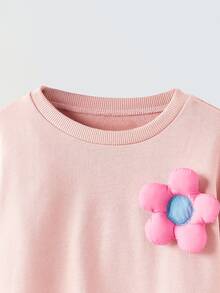 Maija Kids Maija Kids 2pcs/Set Girl Floral Pattern 2 In 1 Round Neck Sweatshirt And Shorts Set,Young Girl Outfit Sets - Pink - View 5