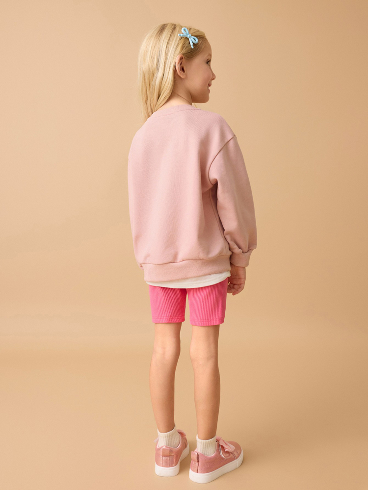 Maija Kids Maija Kids 2 件套女孩花卉图案 2 合 1 圆领运动衫和短裤套装，年轻女孩服装套装 - 粉色 - 查看 2