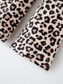 Maija Kids Maija Kids 2pcs/Set Young Girl Cartoon Bear Pattern Knit Soft Crew Neck Long Sleeve Pullover Sweatshirt And Leopard Print Elastic Waist Flared Pants - Apricot - View 4