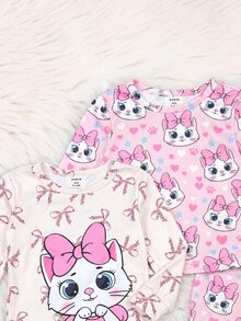SHEIN Baby Girl Cartoon Pattern Cute Fitted Loungewear Set 4pcs Thermal Lined Brushed Thick For Winter - Pink - View 5