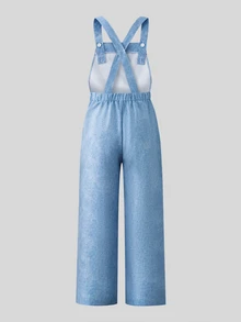 SHEIN Summer Tween Girls' Casual Cute Everyday Commute Vacation Cartoon Print Loose Jumpsuit Outfits Autumn Fall Clothes School Holiday Blue - Blue - View 3