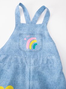 SHEIN Summer Tween Girls' Casual Cute Everyday Commute Vacation Cartoon Print Loose Jumpsuit Outfits Autumn Fall Clothes School Holiday Blue - Blue - View 4