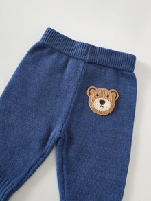 Cozy Pixies Newborn Baby Cute Bear Applique Embroidery Contrast Color Long Sleeve Sweater And Autumn Winter Pants Set - Blue and White - View 7