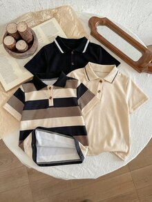 SHEIN 兒童男童休閒3件套 Polo衫 波西米亞風 舒適 開學季 畢業禮服 婚禮生日派對 夏季舒適穿搭 - 彩色 - 查看 5