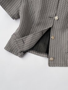 Grovea Plus Size French Tweed Short Sleeve Jacket Winter - Black and White - View 5