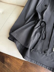 Grovea Plus Size Casual Vacation Commute Grey Cinched Waist Utility Jacket Fall - Grey - View 3