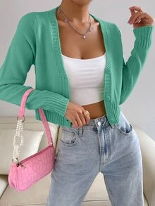 SHEIN Unity Women's Girly Single-Breasted Versatile Minimalist Knit Cardigan - Green - View 4