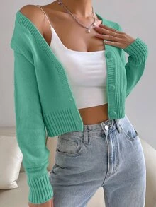 SHEIN Unity Women's Girly Single-Breasted Versatile Minimalist Knit Cardigan - Green - View 1