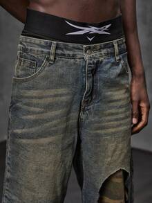 NEON BLANC Men's Camouflage Print Patchwork 2 In 1 Denim Jeans - Bronze - View 6