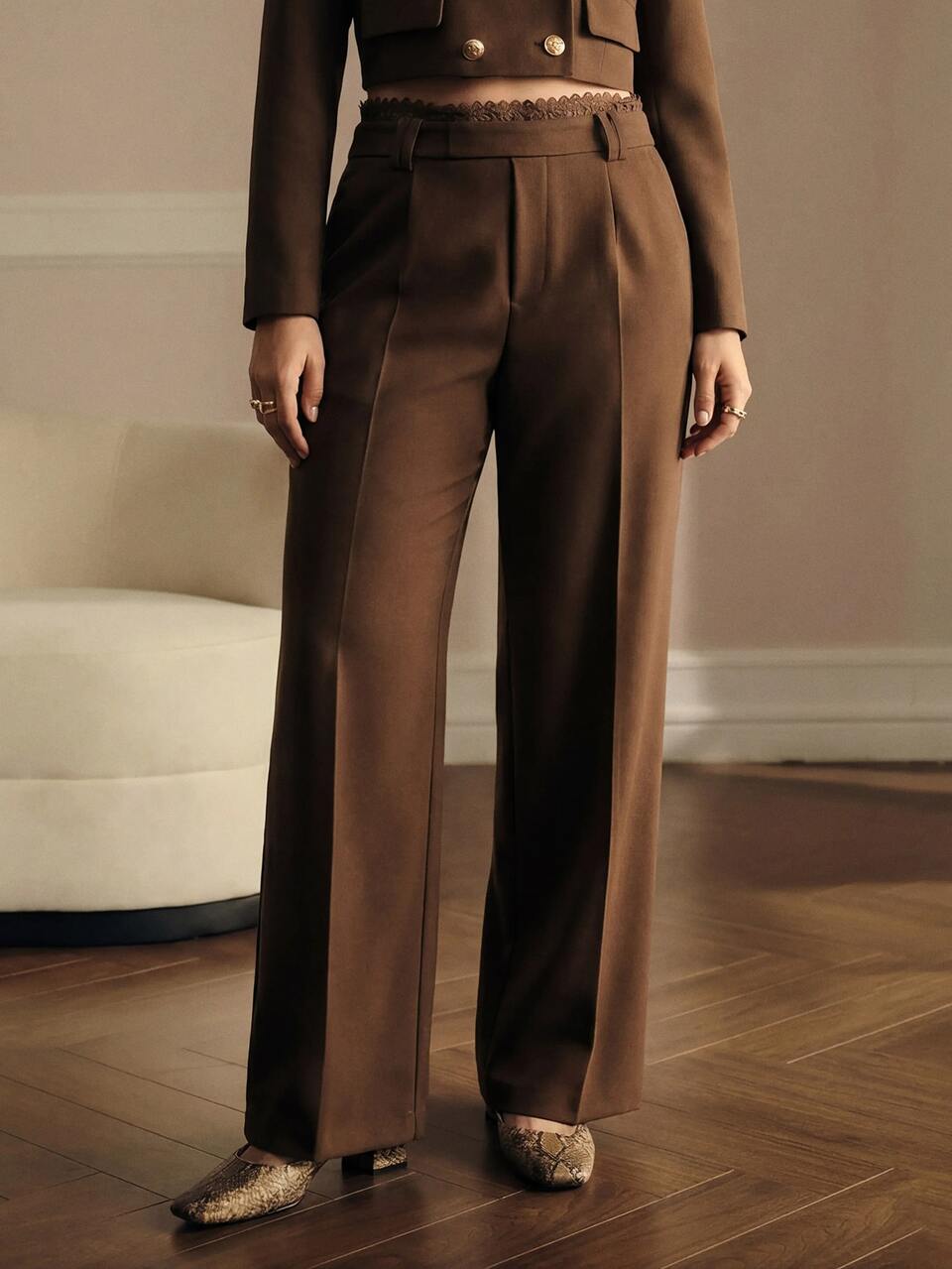 MOTF PLUS SIZE LACE PATCHWORK SUIT PANTS, AUTUMN/WINTER