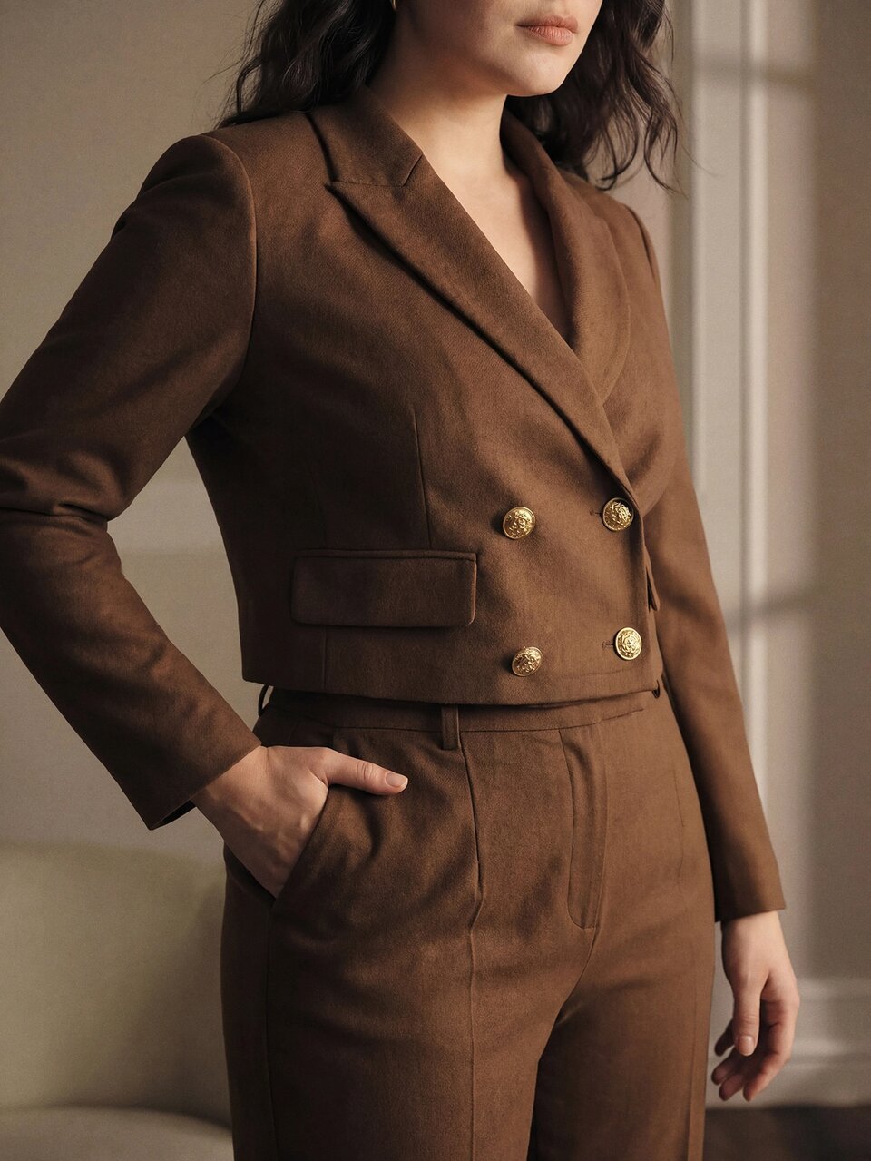 MOTF PLUS SIZE DOUBLE-BREASTED CROPPED BLAZER , AUTUMN/WINTER