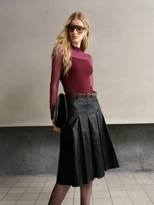 MOTF PREMIUM WOMEN'S FASHION CONTRAST SHEER MESH STAND COLLAR SLIM FIT SWEATER - Purple - View 5