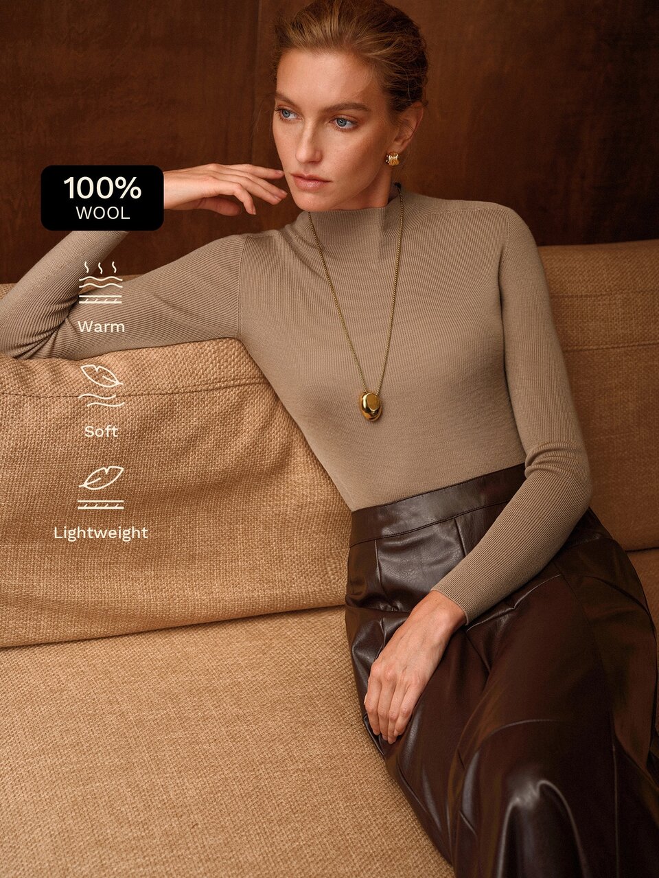 MOTF WOMEN WOOL SOLID MOCK NECK SLIM FIT SWEATER