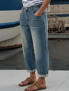 SHEIN Plus Cat Whisker Tapered Leg Jeans - Dark Wash - View 8