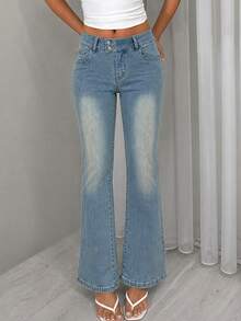 TRNVIE Celana Jeans Model Flare Pinggang Tinggi - Light Wash - View 5