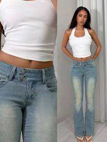 TRNVIE Celana Jeans Model Flare Pinggang Tinggi - Light Wash - View 1