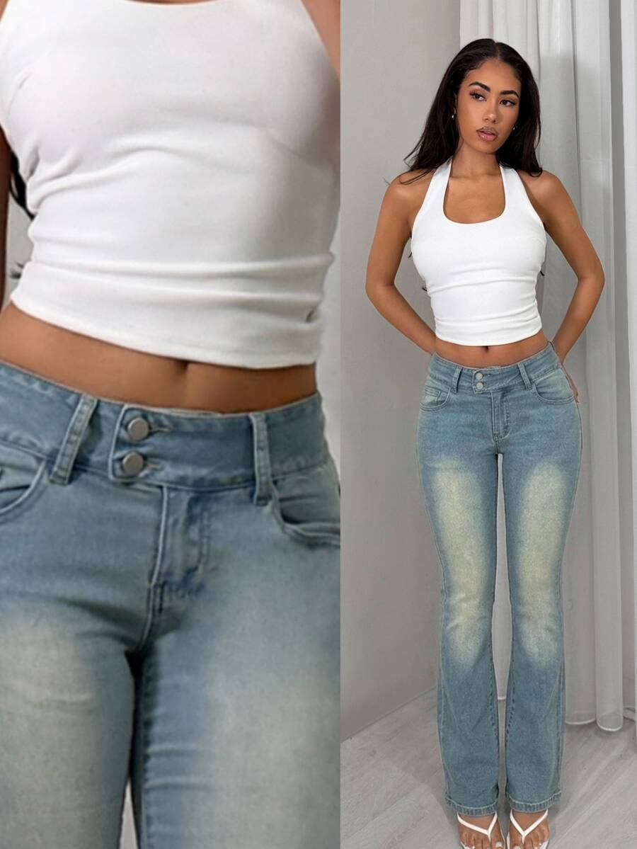 TRNVIE Celana Jeans Model Flare Pinggang Tinggi - Light Wash - View 1