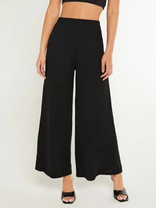 SHEIN BASICS High Waist Wide Leg Pants Summer For Women - Black - View 7
