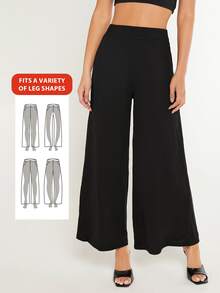 SHEIN BASICS High Waist Wide Leg Pants Summer For Women - Black - View 2